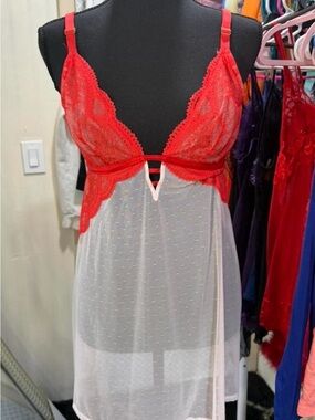 Auden Red Lace & White Mesh Chemise